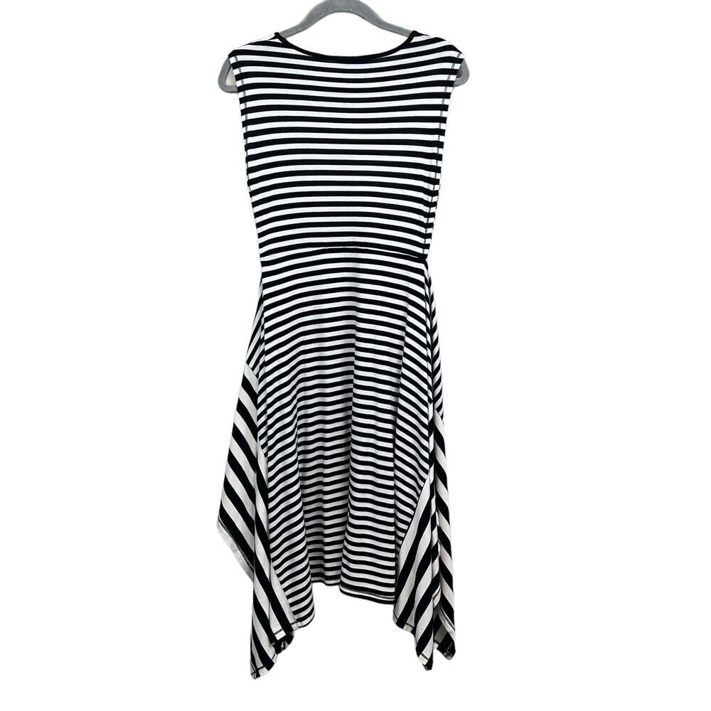 Patrizia Luca Stripe Midi Dress Stretch Striped Asymmetric Hem Sleeveless Sz S* - Picture 5 of 7
